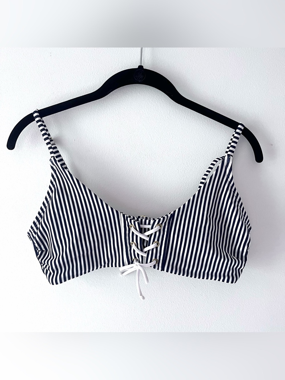 Xhilaration Navy & White Striped Scoop Neck Bikini Top